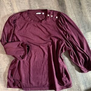 Reitmans Deep Burgundy 3/4 sleeve top with Button Accents